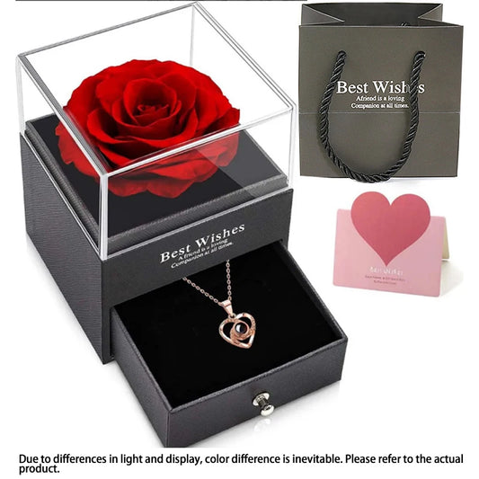 Love Zircon Necklace with Eternal Flower Gift Box