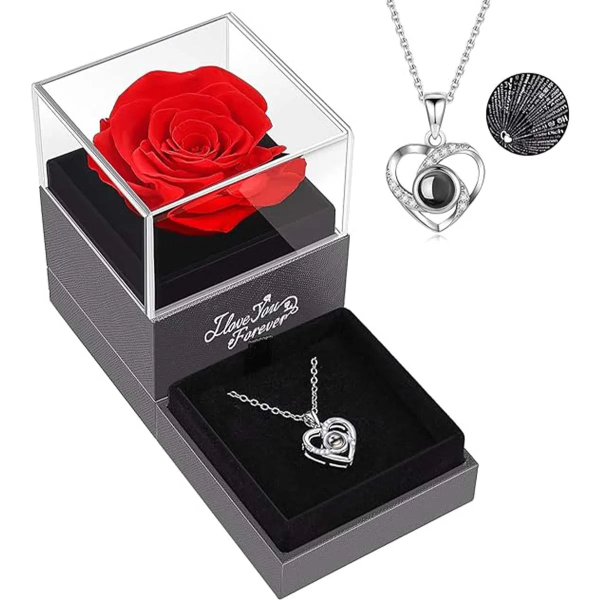 Love Zircon Necklace with Eternal Flower Gift Box